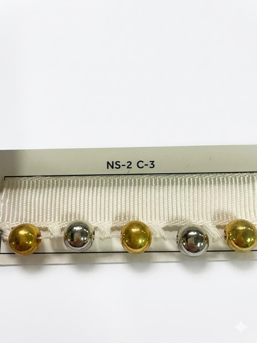 Sıra Boncuk Ekru Kurdele Orta Boy Gümüs-Gold Boncuk (NS-2 C-3)